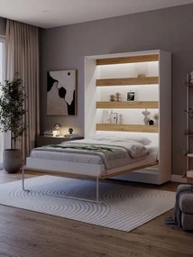 Κρεβάτι Τοίχου Zylo II LED-Λευκό - Φυσικό-140 x 200