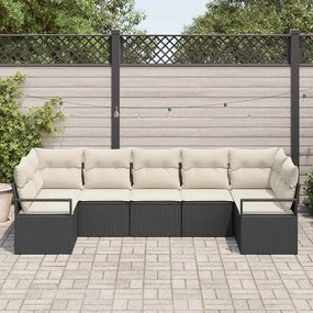 vidaXL Σετ Καναπέ Κήπου 7 pcs Μαύρο, Κρέμα Πολυ rattan, βαμμένο ατσάλι
