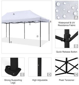 Κιόσκι Gazebo MATTHEW C6312 Πτυσσόμενο Μαύρο Μεταλλικό &amp; Λευκό Ύφασμα 3x6x3,10Yμ. 300x600x310 εκ.