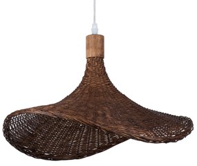 01718 GloboStar® CUBA 01718 Boho Κρεμαστό Φωτιστικό Ανάρτηση Μονόφωτο 1 x E27 IP20 Καφέ Ξύλο - Μ43 x Π43 x Y30cm