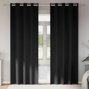 vidaXL Κουρτίνες Μαύρης Ύφανσης με Δαχτυλίδια 2 pcs Μαύρο
