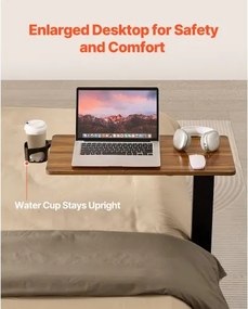 VEVOR Overbed Table Mobile Bed Side Desk with Electric Lifting &amp; 4 Wheels Wood