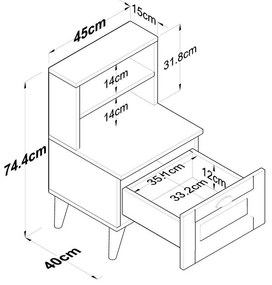 Κομοδίνο Rusta μελαμίνης-mdf λευκό 45x40x74.5εκ