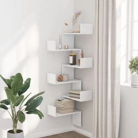 vidaXL Γωνιακή Ραφιέρα Τοίχου Λευκή 45x45x147 εκ. από Επεξ. Ξύλο