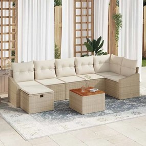 vidaXL Σετ Καναπέ Κήπου με μαξιλάρι 8 pcs Μπεζ Πολυ ράταν