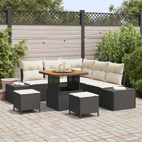 vidaXL Σετ Κήπου 8 Τεμαχίων με Μαξιλάρια, Μαύρο Poly Rattan και Ξύλινο Σκελετό.