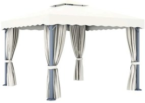 vidaXL Κιόσκι με Κουρτίνα και Φωτάκια LED Λευκό Κρεμ 3 x 3 μ.