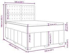 Κρεβάτι Boxspring με Στρώμα Αν. Πράσινο 160x200εκ Υφασμάτινο - Γκρι