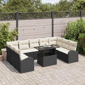 vidaXL Σετ Καναπέ Κήπου με αποθήκευση 10 pcs Μαύρο Πολυ ράταν