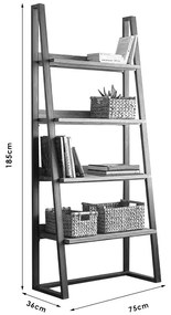 Βιβλιοθήκη Ryder pakoworld καρυδί-μαύρο 75x36x185εκ (1 τεμάχια)