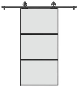 Συρόμενη πόρτα με σετ υλικού 102,5x205 cm από γυαλί&amp;Αλουμίνιο - Μαύρο