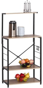 Ραφιέρα Κουζίνας ArteLibre GRANTHAM Δρυς/Μαύρο Μοριοσανίδα/Μέταλλο 60x40x123cm