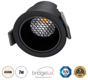 GloboStar® PLUTO-S 60250 Χωνευτό LED Spot Downlight TrimLess Φ6.4cm 7W 910lm 38° AC 220-240V IP20 Φ6.4 x Υ4.9cm - Στρόγγυλο - Μαύρο &amp; Anti-Glare HoneyComb - Φυσικό Λευκό 4500K - Bridgelux COB - 5 Years Warranty
