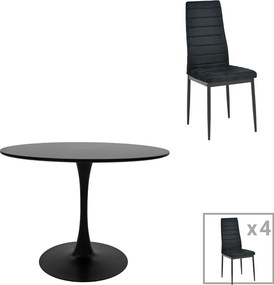 Τραπεζαρία Balou-Parker pakoworld σετ 5τεμ μαύρο Φ120x73εκ