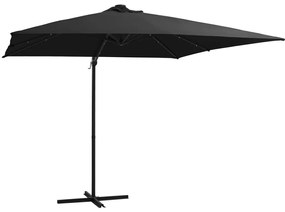 vidaXL Ομπρέλα Κήπου Κρεμ. Μαύρη 250x250εκ. με Ατσάλινο Ιστό&amp;LED