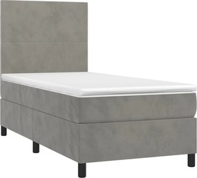 vidaXL Κρεβάτι Boxspring με Στρώμα &amp; LED Αν.Γκρι 90x190 εκ. Βελούδινο