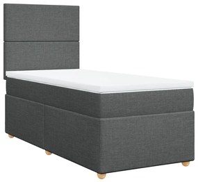 Κρεβάτι Boxspring με Στρώμα Σκούρο Γκρι 90x190 εκ. Υφασμάτινο - Γκρι