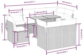 vidaXL Σαλόνι Κήπου Σετ 9 Τεμαχίων Γκρι Συνθετικό Ρατάν με Μαξιλάρια