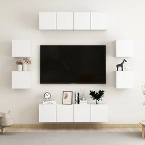 vidaXL Έπιπλα Τηλεόρασης Σετ 8 Τεμαχίων Λευκό από Μοριοσανίδα