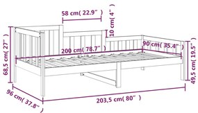 Καναπές Κρεβάτι Χωρίς Στρώμα 90x200 εκ. Μασίφ Ξύλο Πεύκου - Καφέ