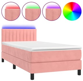 ΚΡΕΒΑΤΙ BOXSPRING ΜΕ ΣΤΡΩΜΑ &amp; LED ΡΟΖ 80 X 200 ΕΚ. ΒΕΛΟΥΔΙΝΟ 3134494