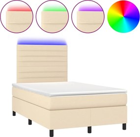 vidaXL Κρεβάτι Boxspring με Στρώμα &amp; LED Κρεμ 120x190 εκ. Υφασμάτινο