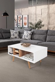 Τραπεζάκι Σαλονιού Λευκό / Καρυδί PONI 90x55x18