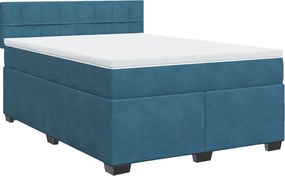 vidaXL Κρεβάτι Boxspring με Στρώμα Μπλε 140x200 εκ. Βελούδινο