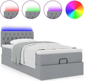 vidaXL Οθωμανικό κρεβάτι με στρώμα &amp; LEDs Ανοιχτό γκρι Ύφασμα
