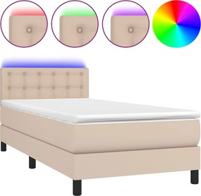 vidaXL Κρεβάτι Boxspring Στρώμα&amp;LED Καπουτσίνο 90x200 εκ. Συνθ. Δέρμα