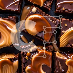 Intra Συλλεκτικό Ξύλινο Παζλ Plywood  4mm - Κοντινό πλάνο Brownies σοκολάτας με σάλτσα καραμέλας Σε Ξύλινο Κουτί - Διαστάσεις: 10x10 cm – 25 κομμάτια
