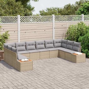 vidaXL Σετ Καναπέ Κήπου με μαξιλάρι 10 pcs Μπεζ Πολυ ράταν