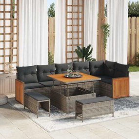 vidaXL Σετ Καναπέ Κήπου με μαξιλάρι 9 pcs Γκρι 100 x 100 x 71 cm