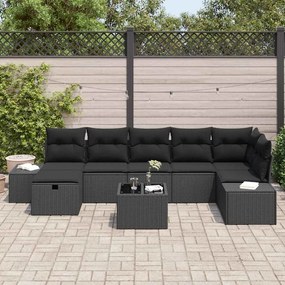 vidaXL Σετ Καναπέ Κήπου με μαξιλάρι 8 pcs Μαύρο Πολυ ράταν