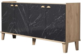 Μπουφές Sumer 566BMS2603 180x41x77,8cm Marble Effect Black-Oak Μοριοσανίδα, Μελαμίνη