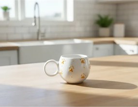 Χειροποίητη κεραμική κούπα με ανάγλυφο κίτρινο πατούσα Λευκό