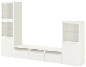 BESTÅ σύνθεση αποθήκευσης TV/γυάλινες πόρτες/συρτάρια με μαλακό κλείσιμο, 300x42x193 cm 093.307.94