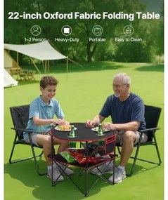 VEVOR Folding Portable Camping Table Oxford Outdoor Round Table 4 Cup Holders