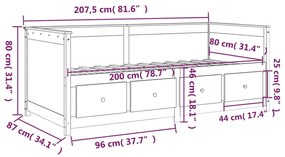 Καναπές Κρεβάτι Μαύρος 80 x 200 εκ. από Μασίφ Ξύλο Πεύκου - Μαύρο