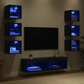 vidaXL Ντουλάπι TV 8 τμχ. Μαύρη Οξυά Γυαλί
