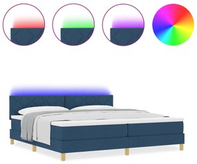 vidaXL Κρεβάτι Box Spring με Στρώμα & LED Μπλε 200x200 εκ. Ύφασμα