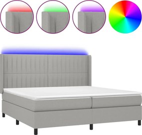 vidaXL Κρεβάτι Boxspring με Στρώμα &amp; LED Αν.Γκρι 200x200εκ. Υφασμάτινο