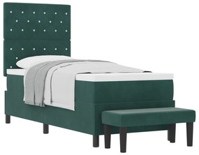 vidaXL Κρεβάτι Box Spring με Στρώμα & Παγκάκι Σκούρο Πράσινο 80x200 εκ Βελούδο