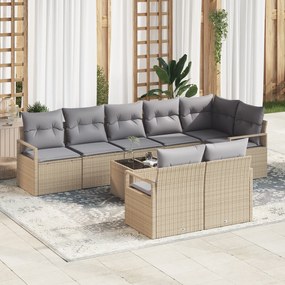 vidaXL Σετ Καναπέ Κήπου με μαξιλάρι 9 pcs Μπεζ, Ανοιχτό Γκρι