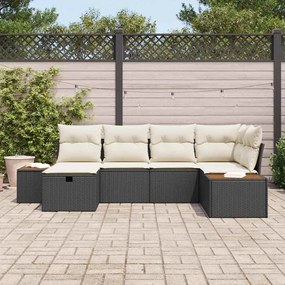 vidaXL Σετ κήπου 6 τεμαχίων από poly rattan με μαξιλάρια σε μαύρο χρώμα.