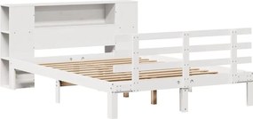 vidaXL Κρεβάτι Βιβλιοθήκη Χωρίς Στρώμα Λευκό 135x190 εκ Μασίφ Πεύκο
