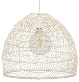 MALIBU 00968 Vintage Κρεμαστό Φωτιστικό Οροφής Μονόφωτο Λευκό Ξύλινο Bamboo Φ40 x Y35cm