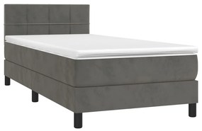 vidaXL Κρεβάτι Boxspring με Στρώμα Σκούρο Γκρι 90x190 εκ. Βελούδινο