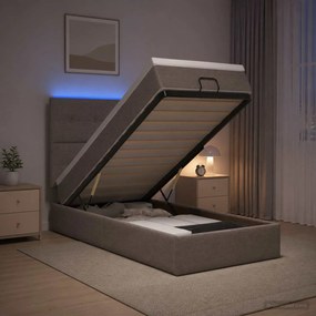 vidaXL Κρεβάτι Ottoman με Στρώμα και LED Taupe 100 x 200 cm Ύφασμα