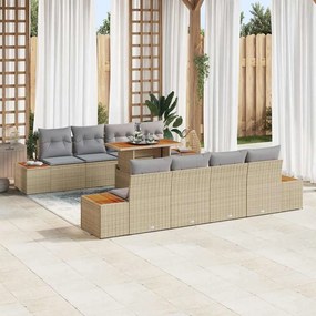 vidaXL Σετ Καναπέ Κήπου με μαξιλάρι 9 pcs Μπεζ Πολυ ράταν